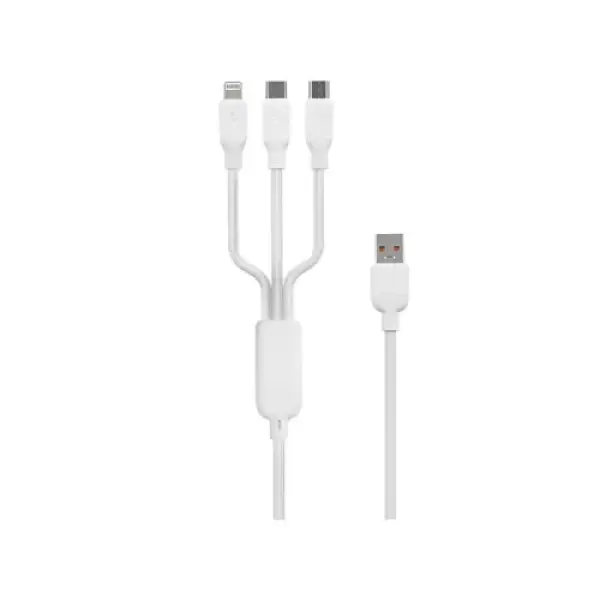 FONENG X80 100W 3-in-1 USB to USB-C/Lightning/Micro USB Cable 1.2M - White